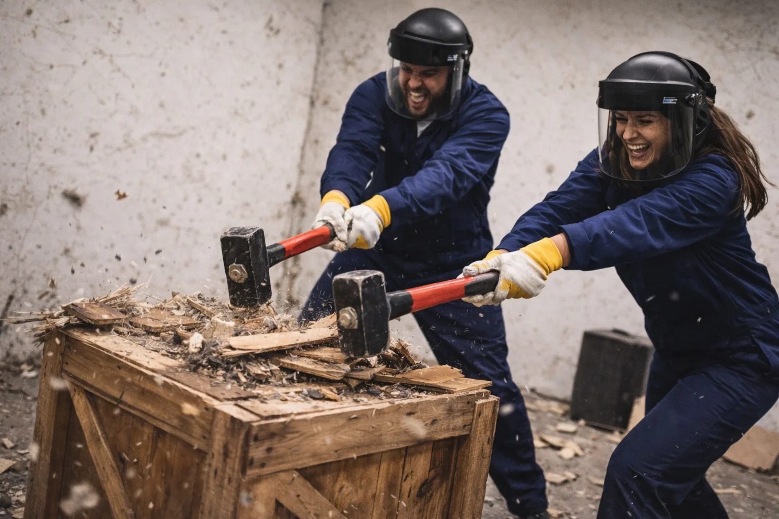 Golpeando con un martillo a una caja de madera