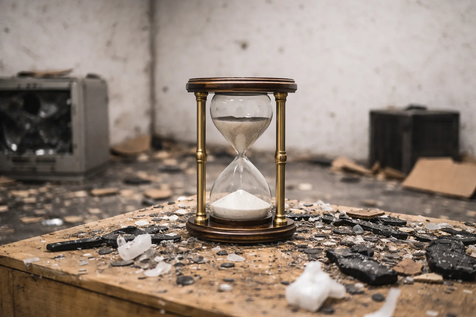 Un reloj de arena encima de una mesa